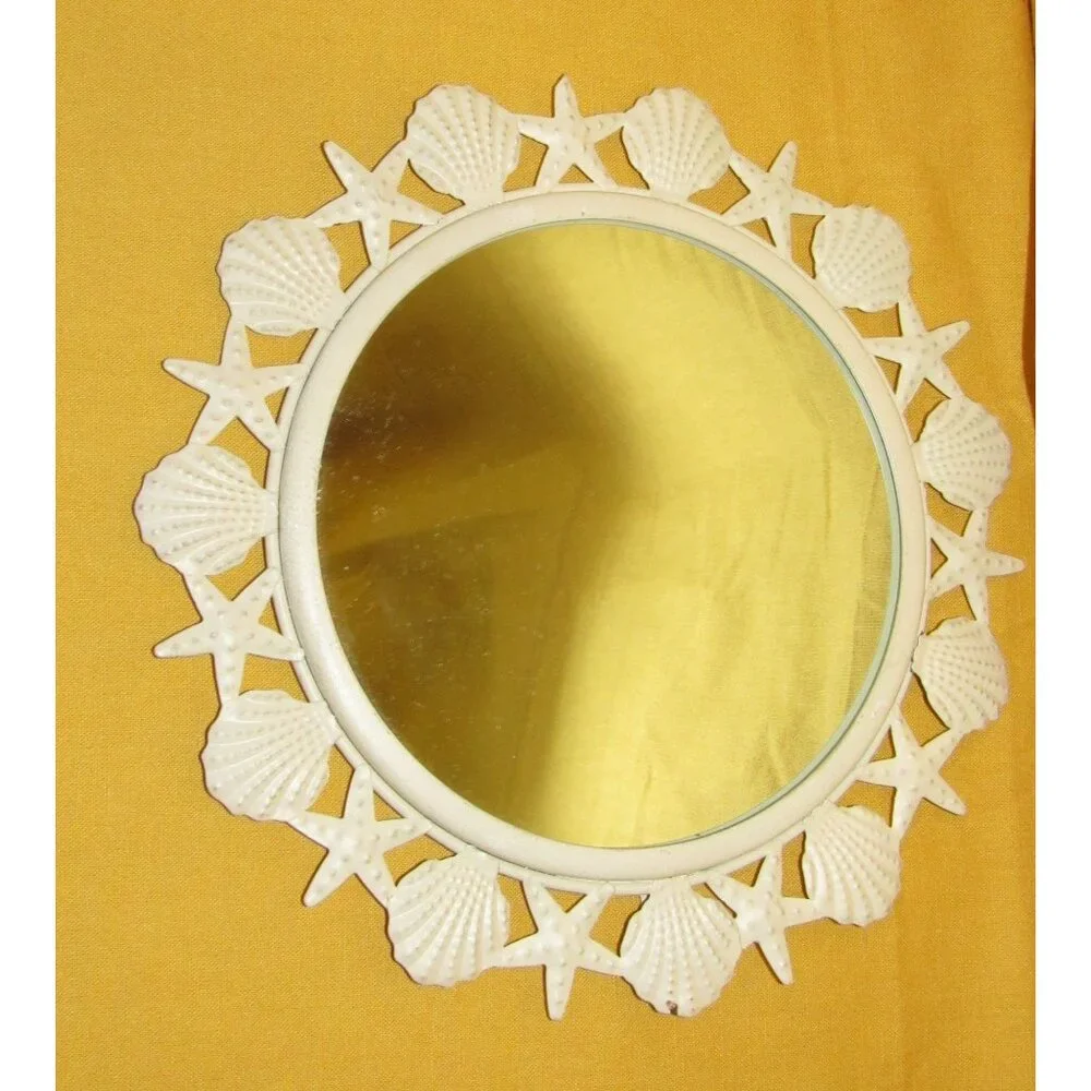 Vintage Beachcombers Seashells Metal Round Wall Mirror